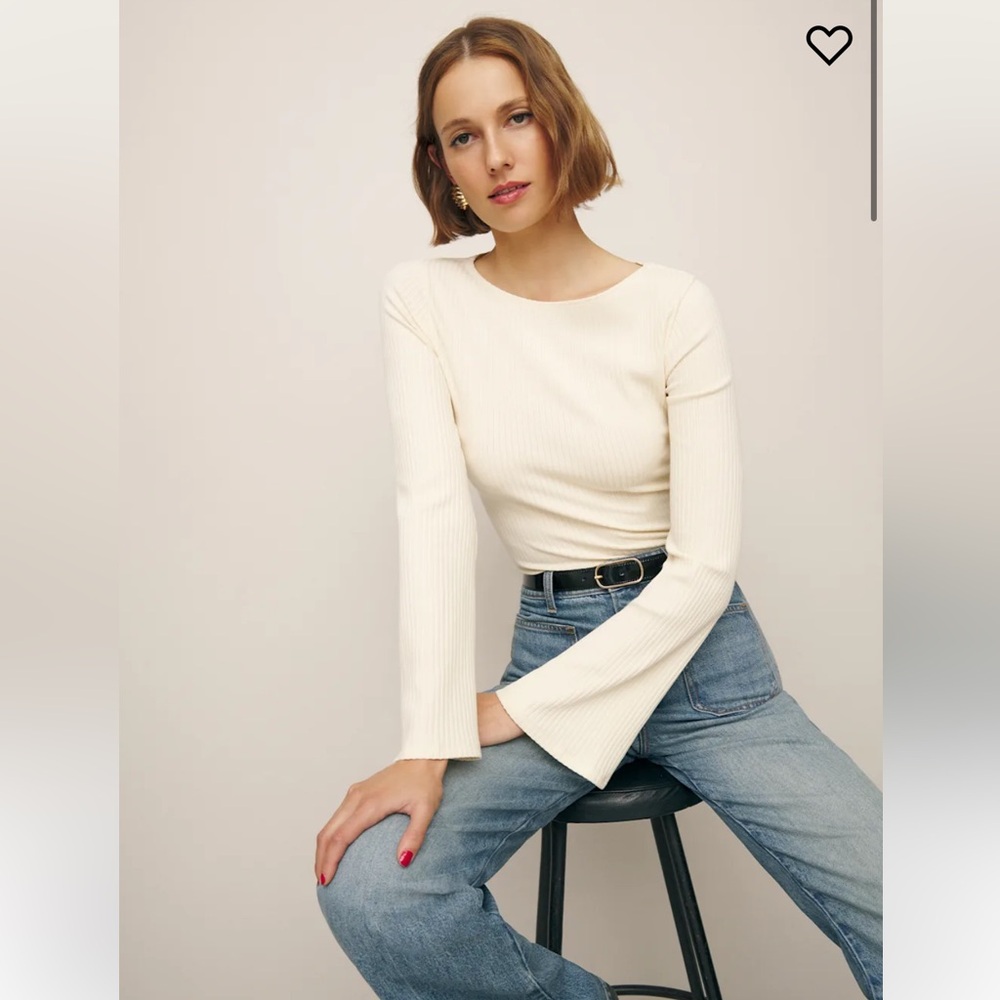 Reformation Miller Knit Top Sugar Size Small Cream Long Sleeve Bell Sleeve Top